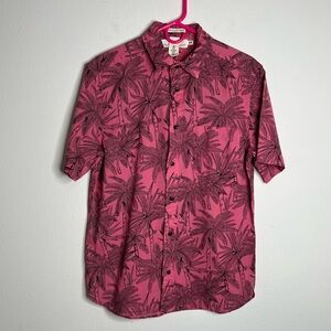H&M L.O.G.G. Mens Shirt Pink Palm Button-Up Cotton /Linen  Sz Small